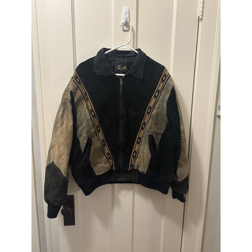 Scully Aztec‎ L Leather Jacket Two-Toned Boar Suede Rodeo Men Black Tan